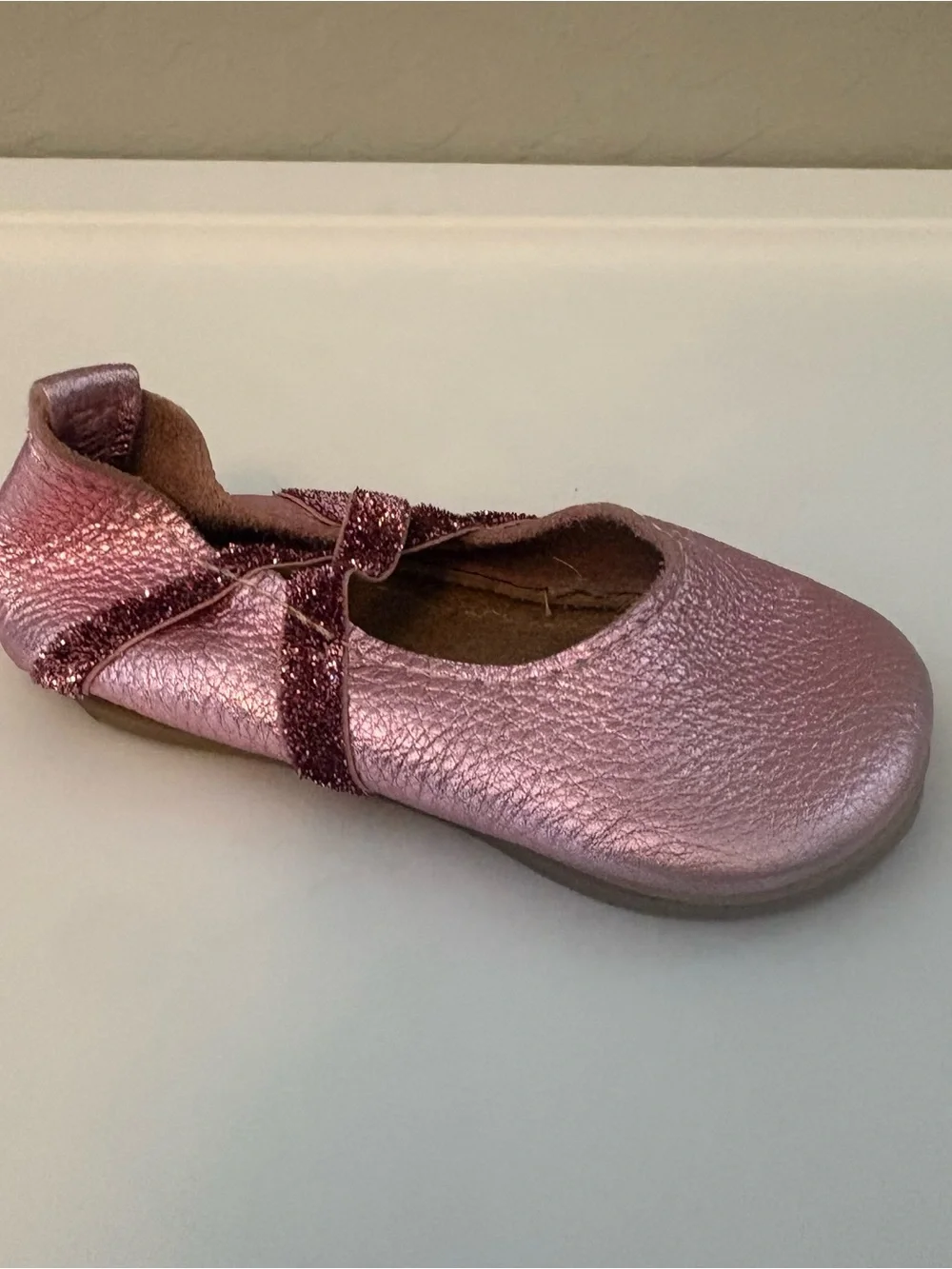 Freshly Picked frosted rose shiny metallic ballet slipper size 5